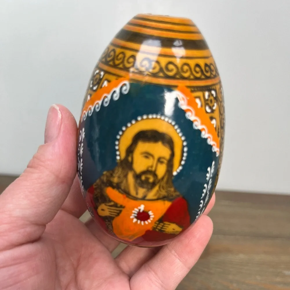 Vintage Hand Painted Wooden Egg Russian Orthodox Religious Art Passion Egg 3.5” - Picture 13 of 16